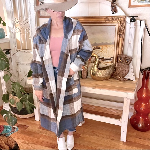 Stoosh Jackets & Blazers - NEW! Stoosh Wool Blend Flannel Plaid Long Line Cozy Coat Size Large